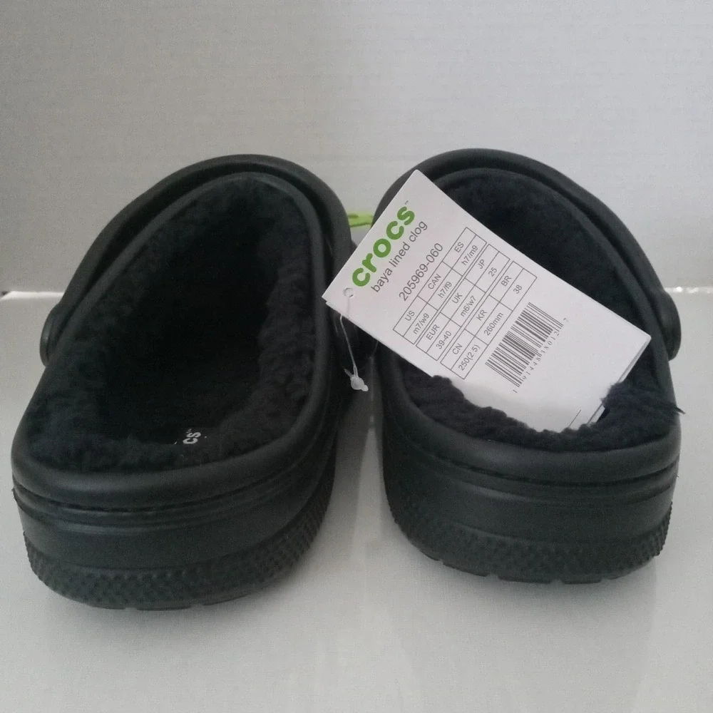 Crocs‎ Baya Lined Clogs Adult BLACK Men's Size 7 Women's Size 9 Comfort NEW